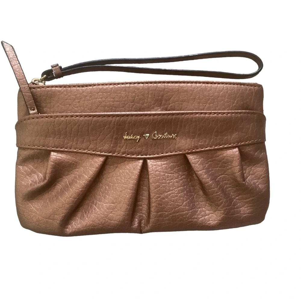 Juicy couture mini purse bag clutch wristlet gold pvc faux leather embosssed